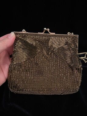 Vintage VANESSA Beaded Evening Bag Purse Handbag Copper Color Two-Sided